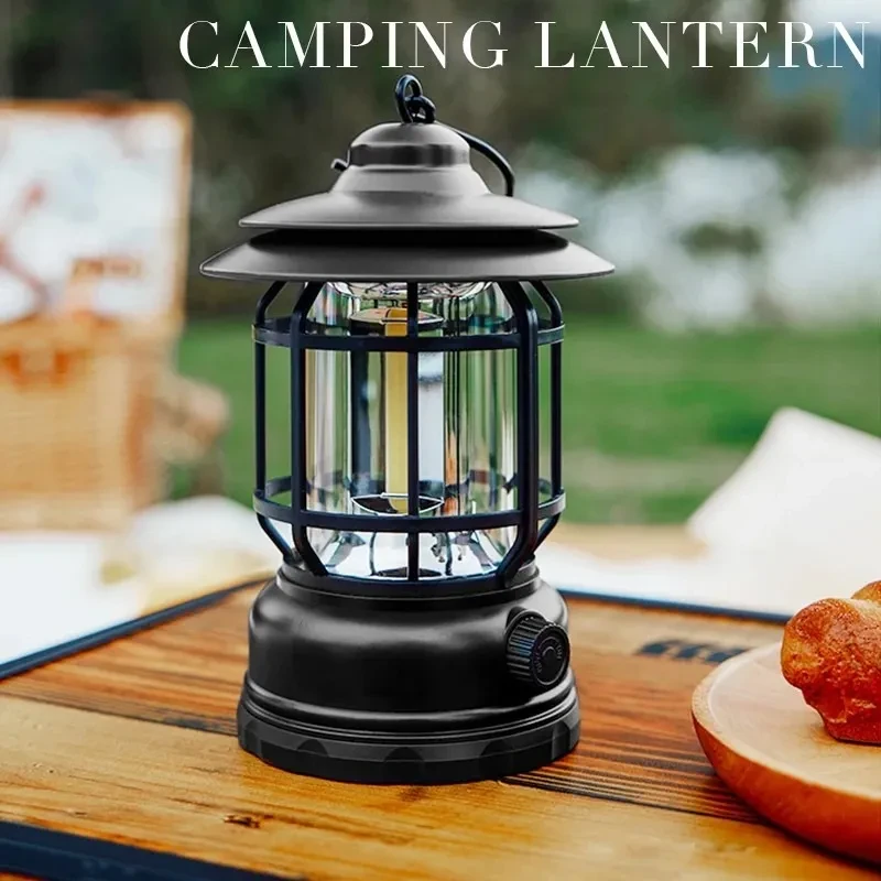 Warm Light Vintage LED Camping Lantern: Portable, Dimmable (20-200 Lumens), Rechargeable || উষ্ণ আলোর পোর্টেবল টেন্ট ল্যাম্প