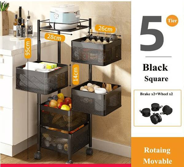 5 layer 360 Degree Rotating Vegetable Kitchen Rack (Square) | ভেজিটেবল কিচেন র‍্যাক
