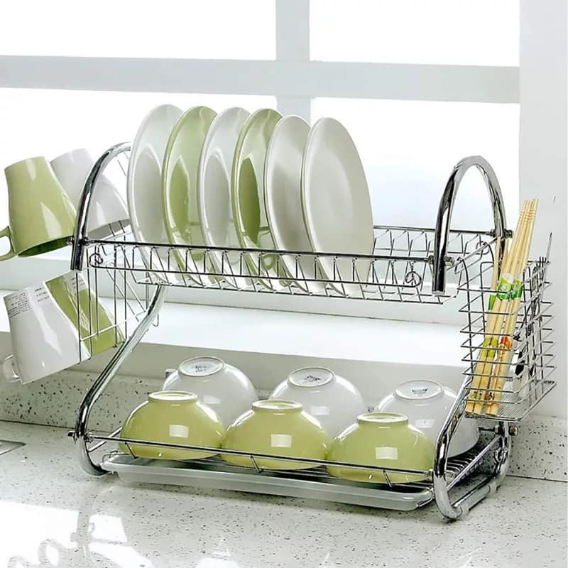 2 Layer Dish Drainer Kitchen Rack